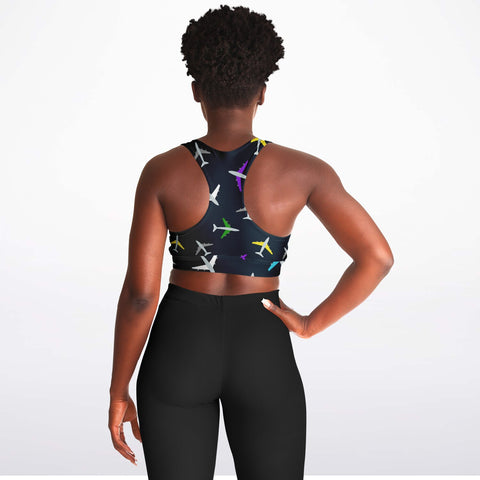 Airplane Pattern Padded Sports Bra