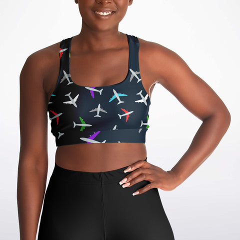 Airplane Pattern Padded Sports Bra