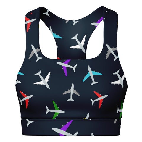 Airplane Pattern Padded Sports Bra