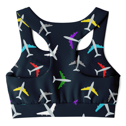 Airplane Pattern Padded Sports Bra