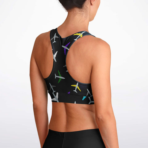 Airplane Pattern Padded Sports Bra