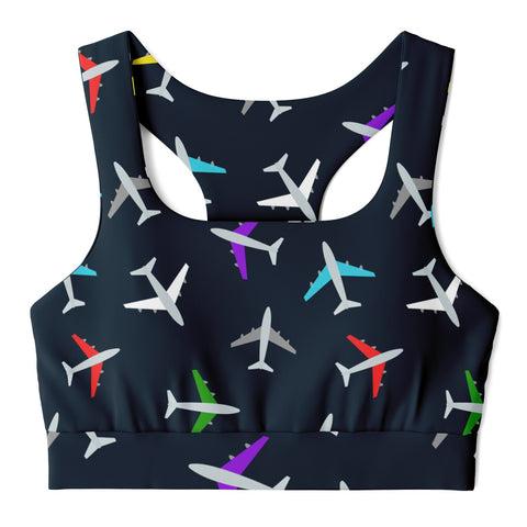 Airplane Pattern Padded Sports Bra