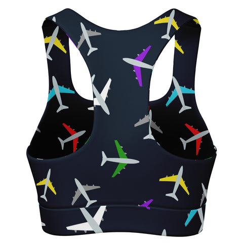 Airplane Pattern Padded Sports Bra