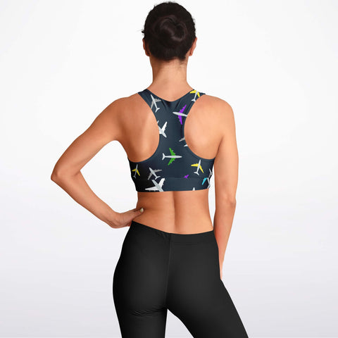 Airplane Pattern Padded Sports Bra