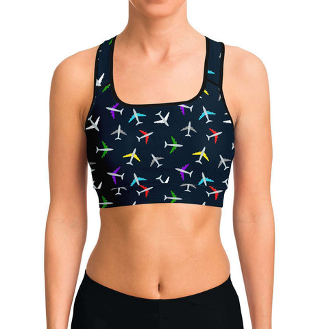 Colorful Airplane Pattern Sports Bra