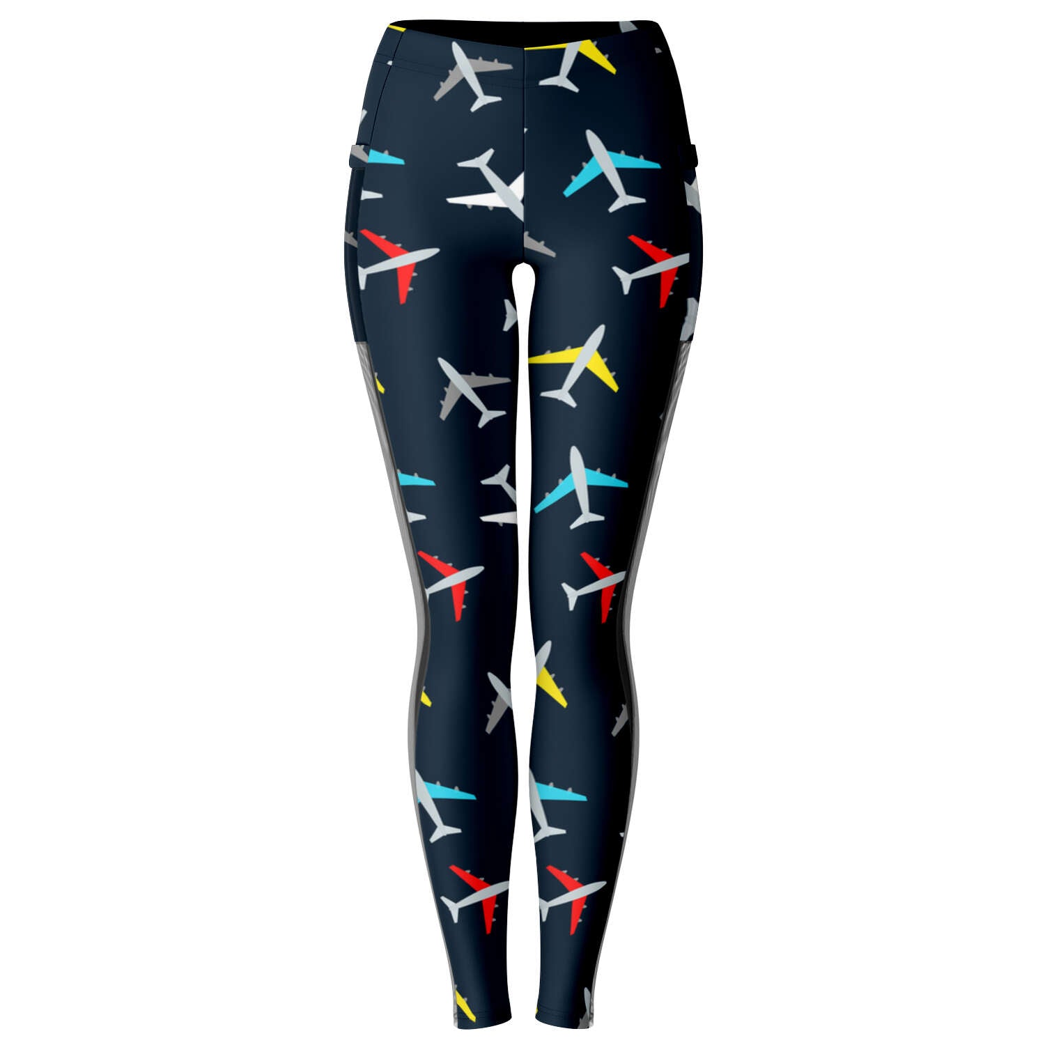 Colorful Airplane Pattern Mesh Pocket Legging