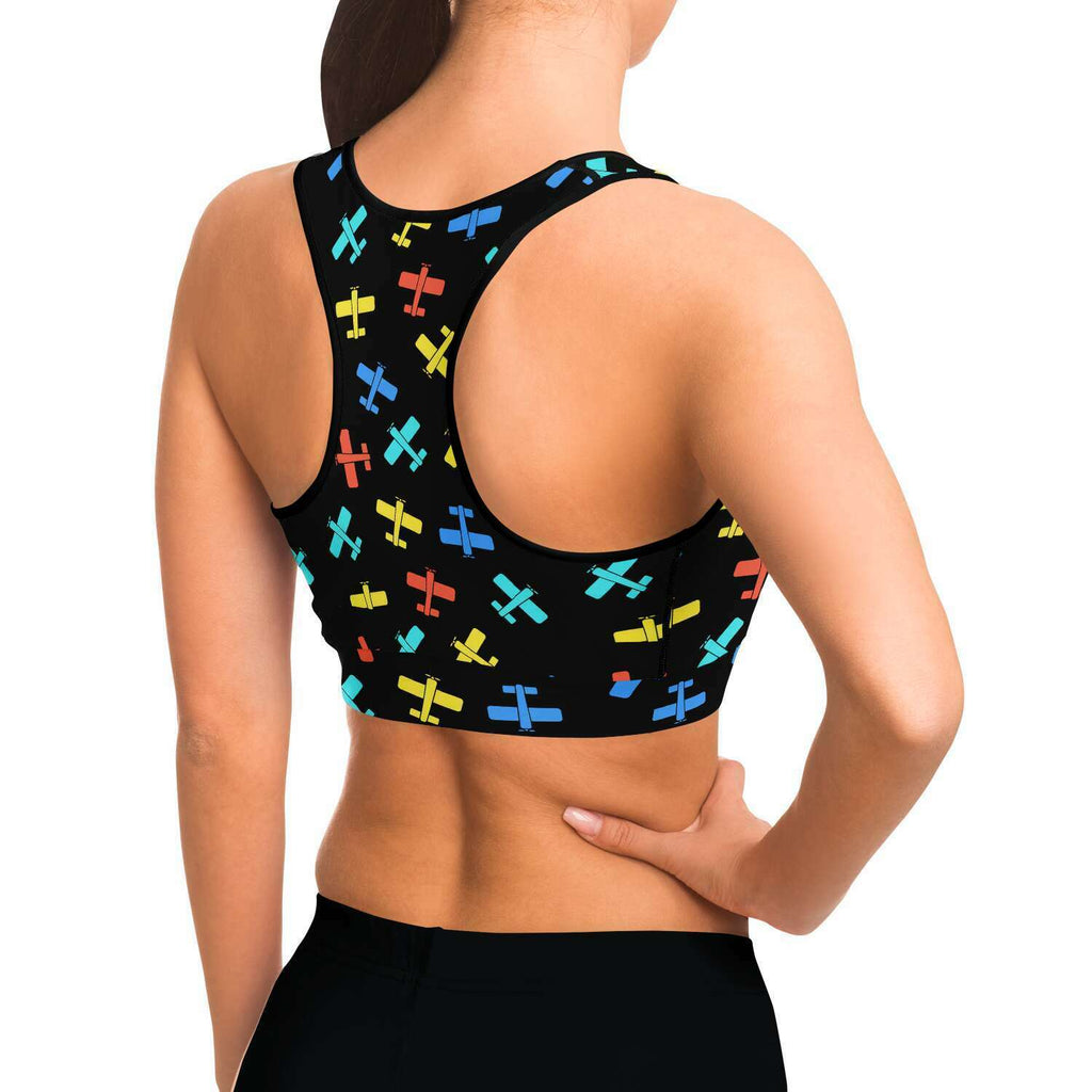 Colorful Cessna Pattern Sports Bra