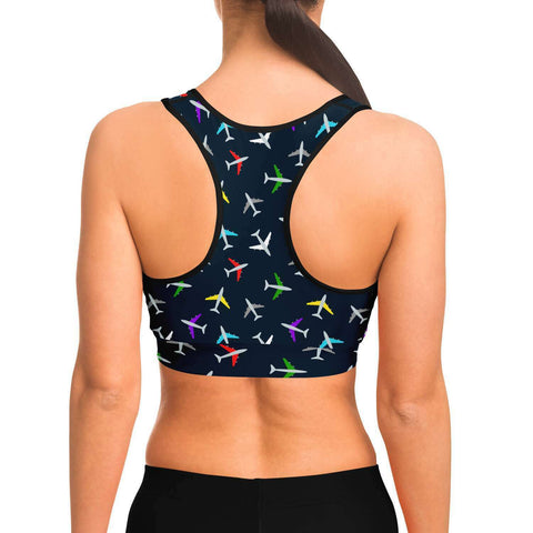 Colorful Airplane Pattern Sports Bra