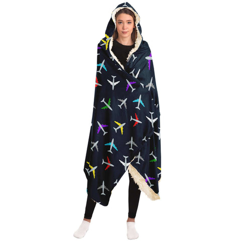 Colorful Airplane Pattern Comfy Hooded Blanket