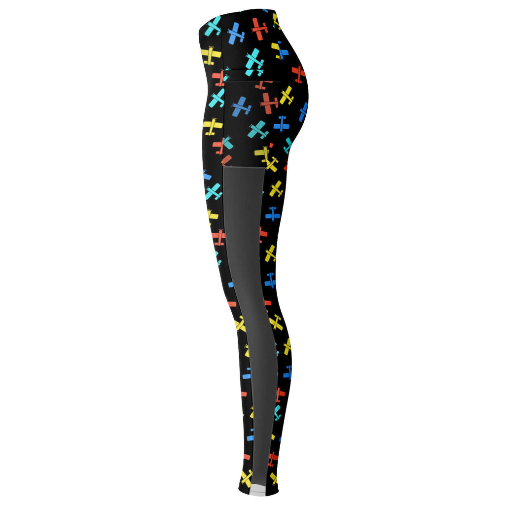 Colorful Cessna Pattern Mesh Pocket Legging