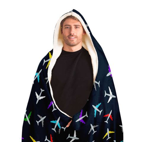 Colorful Airplane Pattern Comfy Hooded Blanket