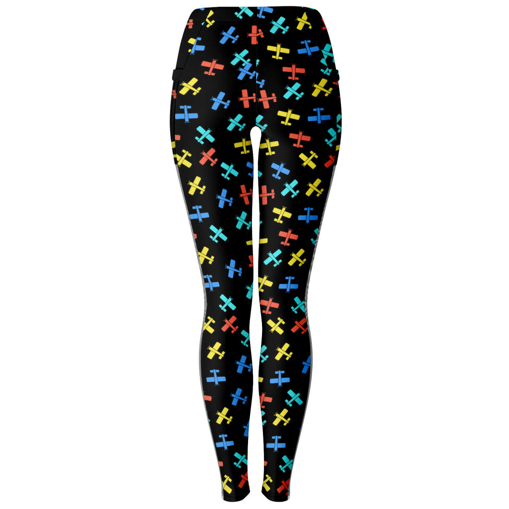 Colorful Cessna Pattern Mesh Pocket Legging