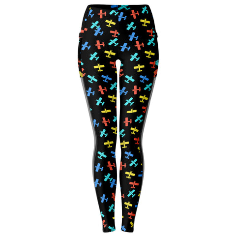 Colorful Cessna Pattern Mesh Pocket Legging