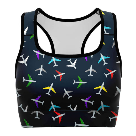 Colorful Airplane Pattern Sports Bra