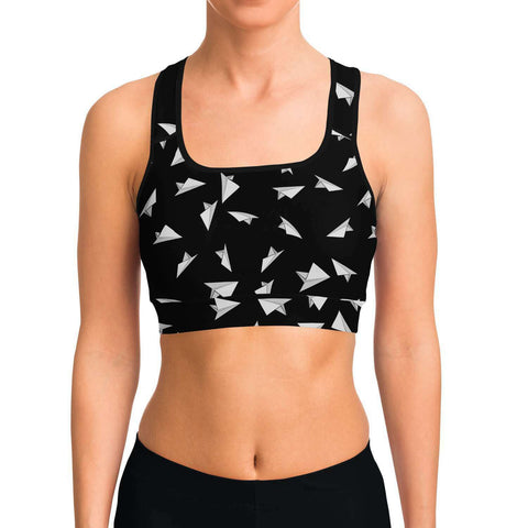 Paper Plane Pattern Sports Bra