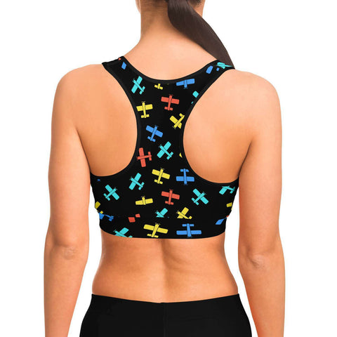 Colorful Cessna Pattern Sports Bra