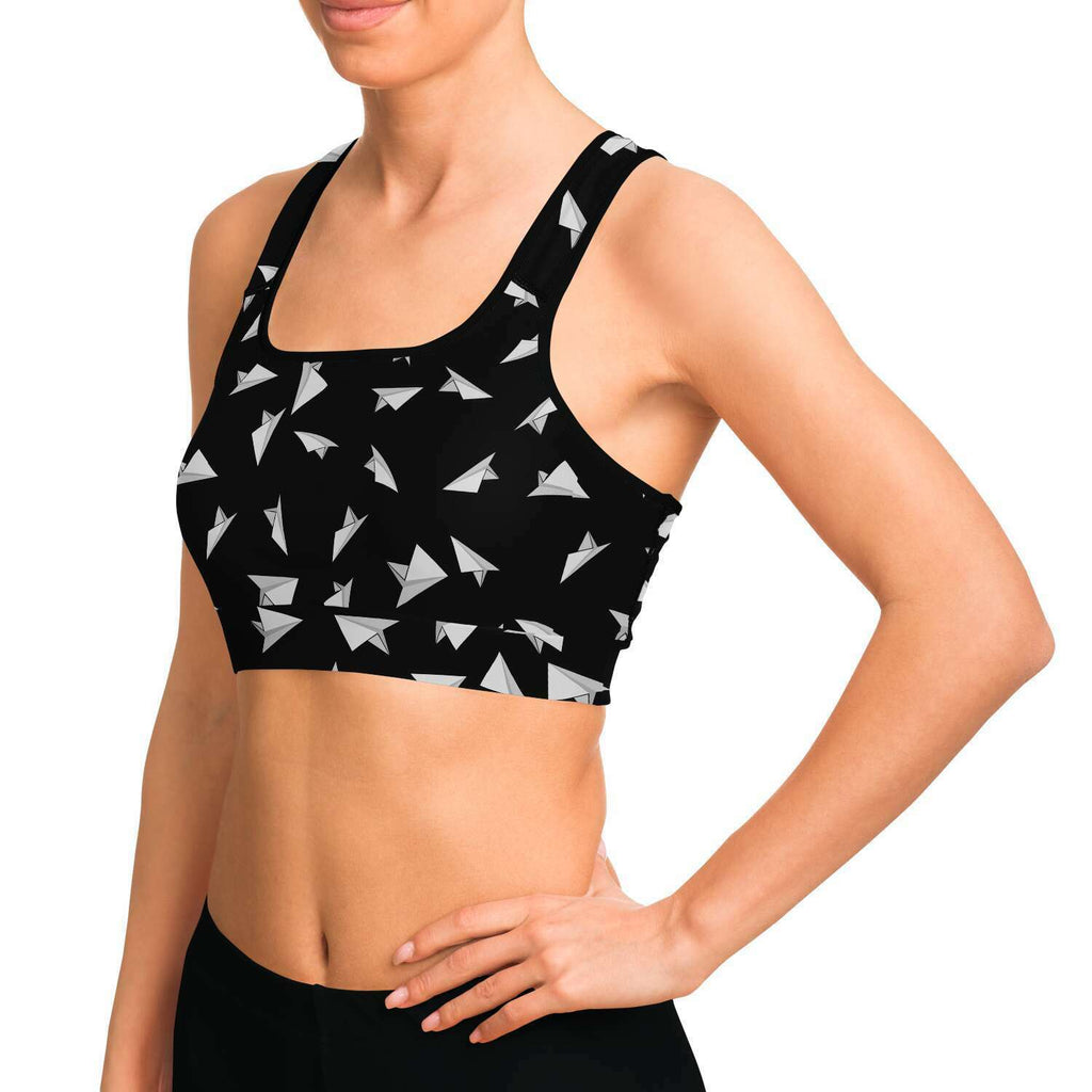 Paper Plane Pattern Sports Bra