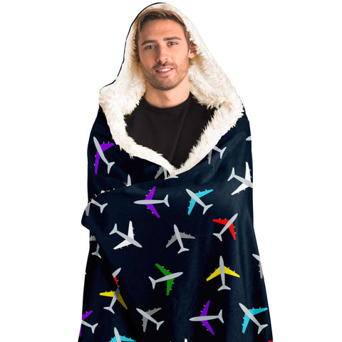 Colorful Airplane Pattern Comfy Hooded Blanket