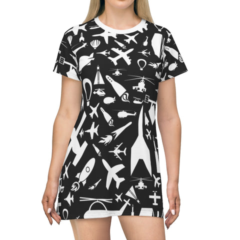 Aircraft Pattern T-Shirt Dress