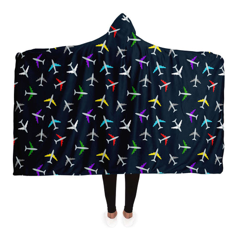 Colorful Airplane Pattern Comfy Hooded Blanket