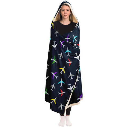 Colorful Airplane Pattern Comfy Hooded Blanket