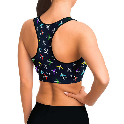 Colorful Airplane Pattern Sports Bra