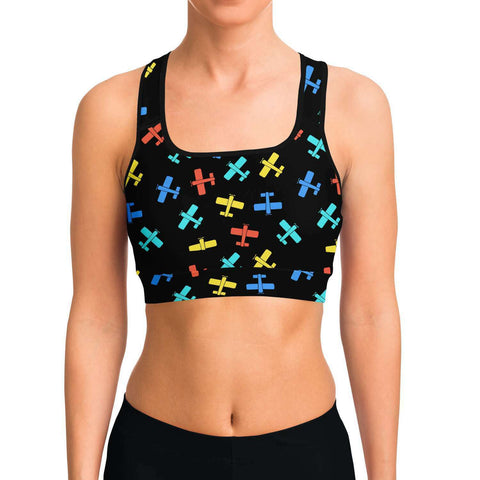 Colorful Cessna Pattern Sports Bra